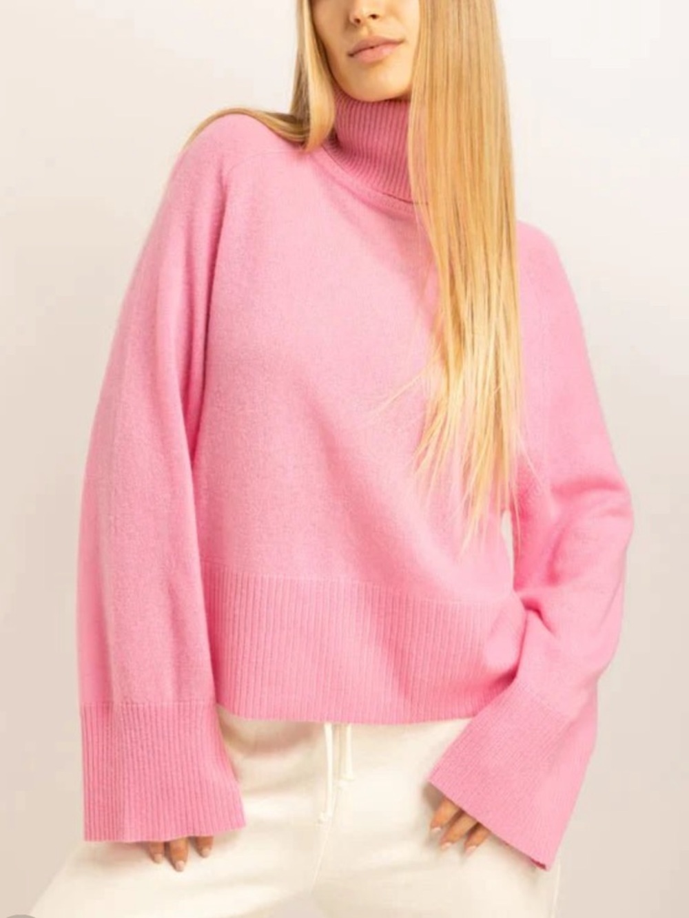 CRUSH Pink Cashmere Cropped Turtleneck Sweater Wide Sleeves S